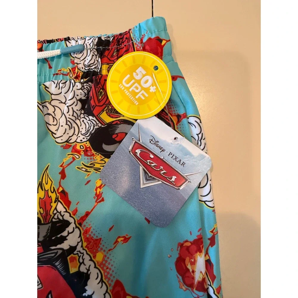 Disney Pixar Cars Lightning McQueen Boys Swim Trunks Blue Size 7 NWT 50+ UPF